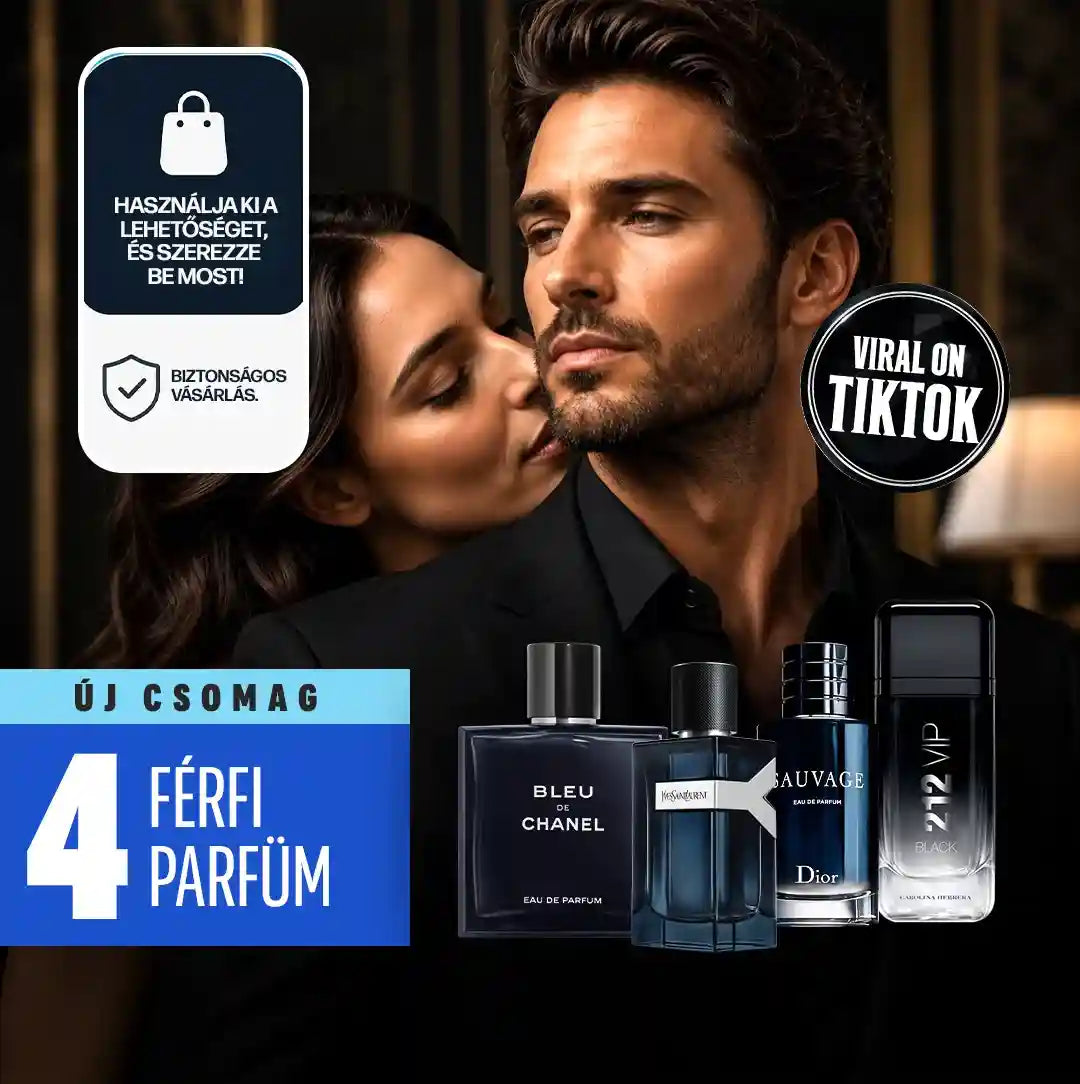 FIZESS 1-ET, VIGYÉL 4-ET! — Prémium férfi parfümcsomag Bleu de Chanel, Sauvage, YSL Y és 212 VIP Black illatokkal, egyenként 100 ml-es kiszerelésben