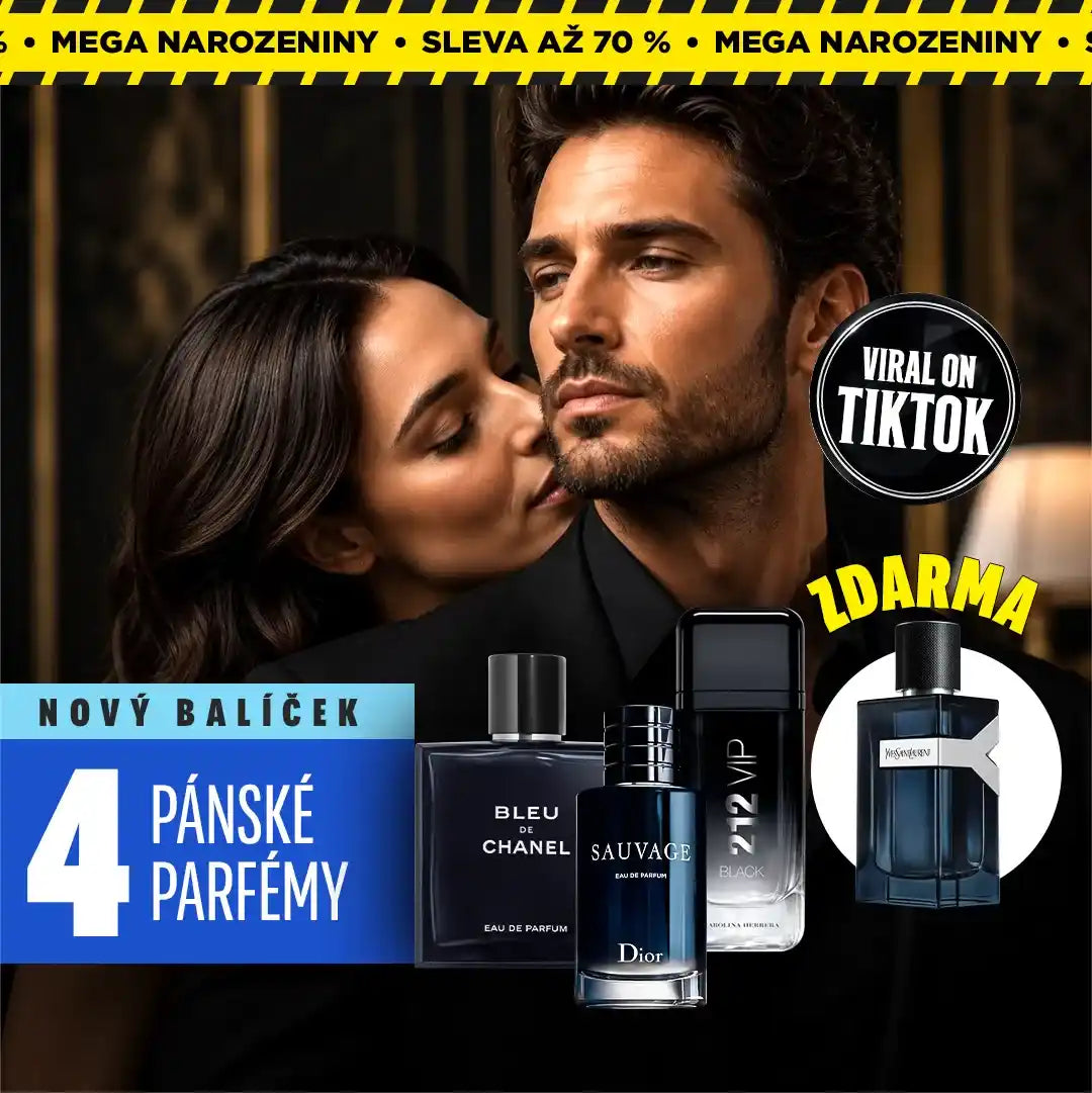 4 PRÉMIOVÉ PARFÉMY ZA CENU 1! Zaplaťte za 1 a získejte 3 + 1 ZDARMA — Bleu de Chanel, Sauvage a 212 VIP Black, každý o objemu 100 ml, plus YSL Y 100 ml ZDARMA (parfém tohoto léta)